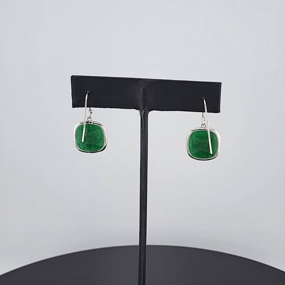 Square Green Jade Earrings in Sterling Silver 925 – Timeless & Chic - Picture 10 of 12